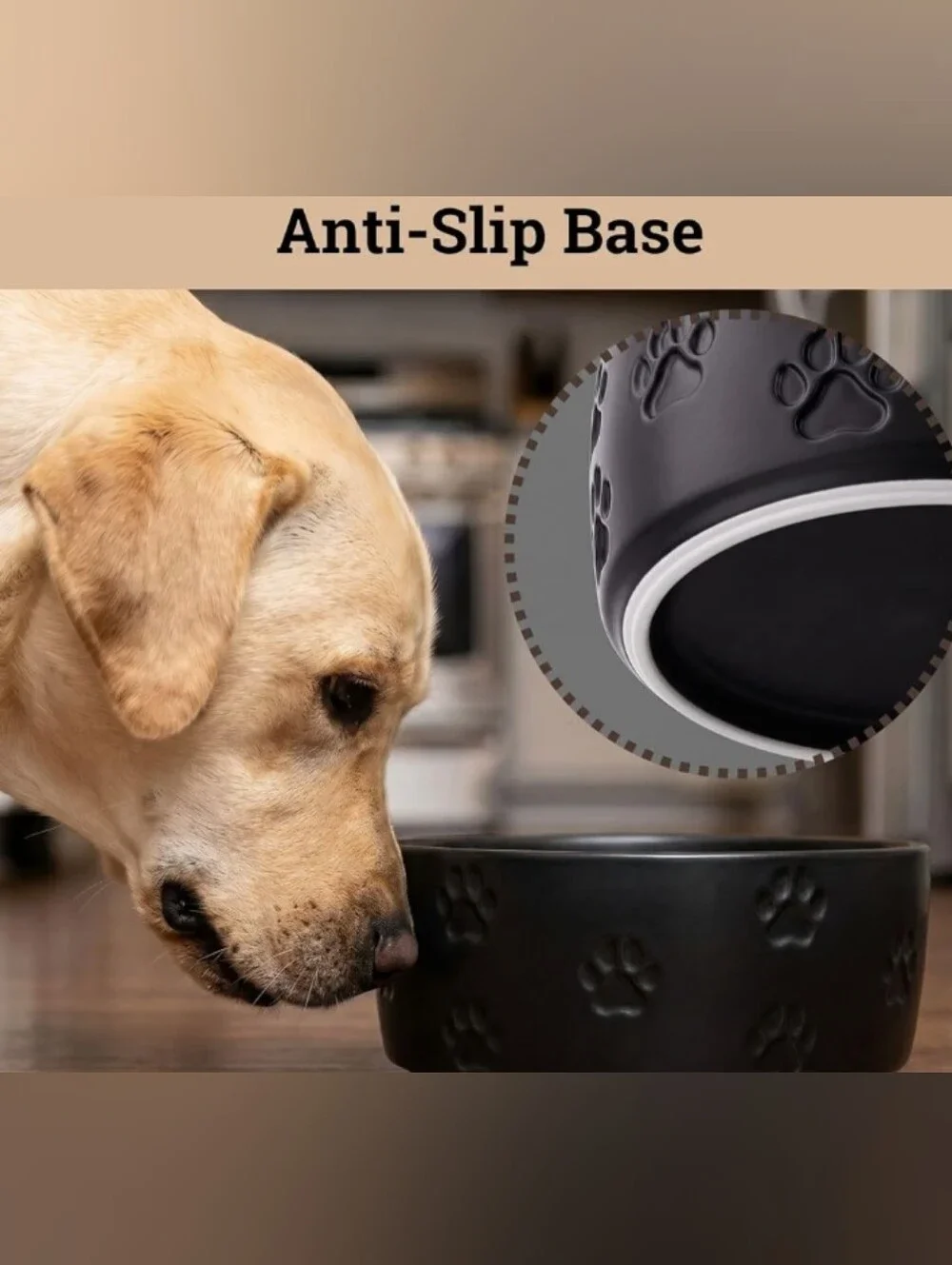 NWOT HB Design Co. Dog Paw Embossed Black Ceramic Pet Non-Skid Bowl Set